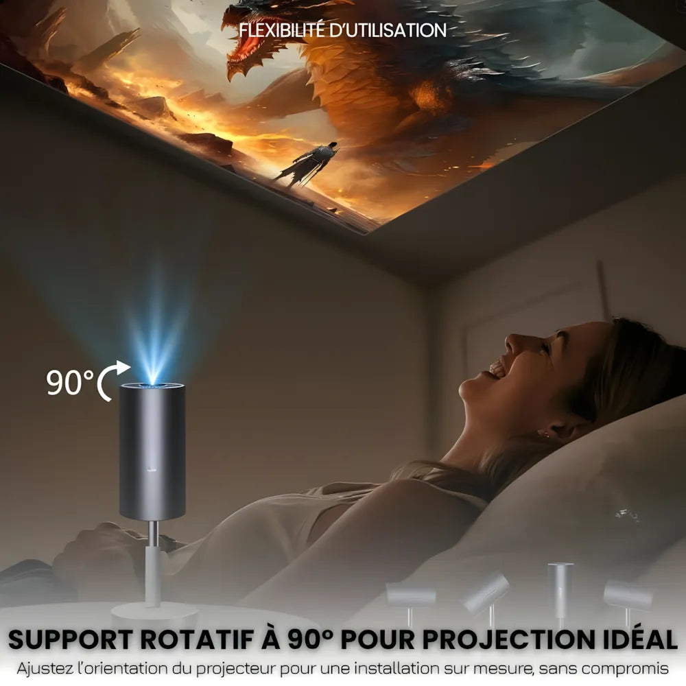 Mini Projecteur Portable Intelligent – Android 13, 500 ANSI Lumens, Wi-Fi 5G, Bluetooth 5.0, Rotation 90°, 150 pouces