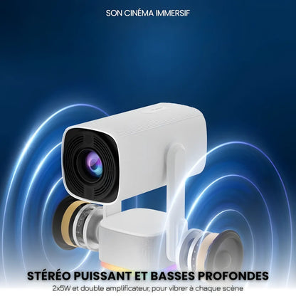 Projecteur Portable Flexible – Android 11, Angle 230°, Autofocus, Batterie, WiFi 5G, Bluetooth 5.2, Haut-parleurs 10W