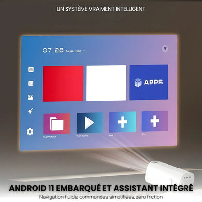 Projecteur Portable Android 11 – Wi-Fi 6, Bluetooth 5.0, HD 720p, Auto Focus, 120 pouces