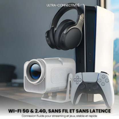 Projecteur Portable Full HD 1080p – Android 13, 500 ANSI Lumens, Autofocus, Base Rotative, Wi-Fi 6, Bluetooth 5.2