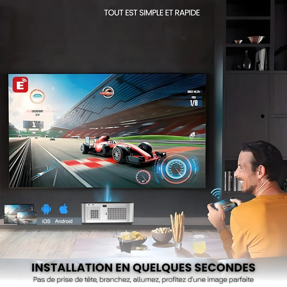 Projecteur Intelligent Full HD – 1100 ANSI Lumens, Android 9.0, Auto Focus, Wi-Fi 5G, Bluetooth 5.1