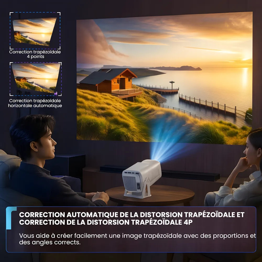 Projecteur Portable Full HD 1080p – Android 13, 500 ANSI Lumens, Autofocus, Base Rotative, Wi-Fi 6, Bluetooth 5.2