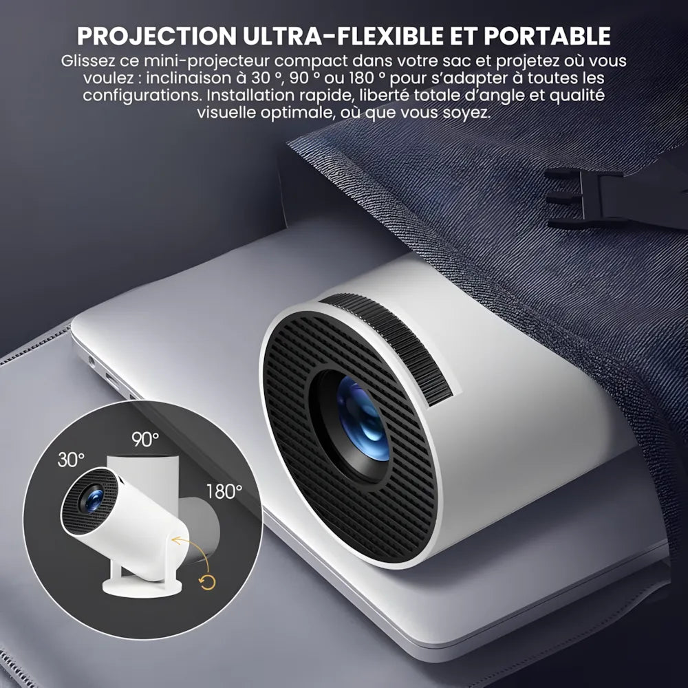 Projecteur Portable HD Smart – Android 11, Base Rotative 180°, Autofocus, 260 ANSI, WiFi 6, Bluetooth 5.0