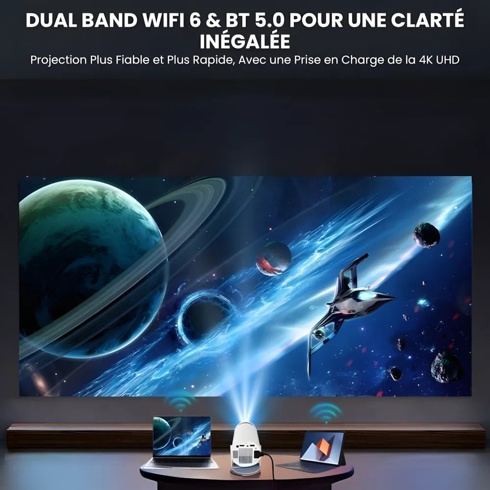 Projecteur Portable HD Smart – Android 11, Base Rotative 180°, Autofocus, 260 ANSI, WiFi 6, Bluetooth 5.0
