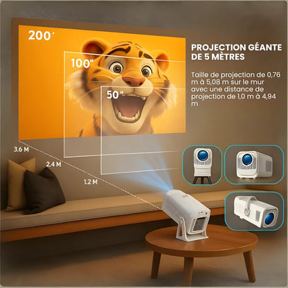 Projecteur Portable Full HD 1080p – Android 13, 500 ANSI Lumens, Autofocus, Base Rotative, Wi-Fi 6, Bluetooth 5.2