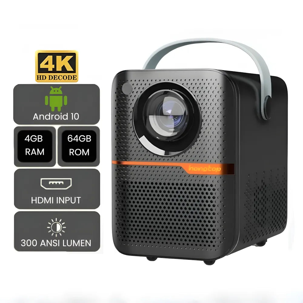 Mini Projecteur Portable Android – 300 ANSI Lumens, Autofocus, Android 10, Wi-Fi, Bluetooth 5.3, 6K Compatible